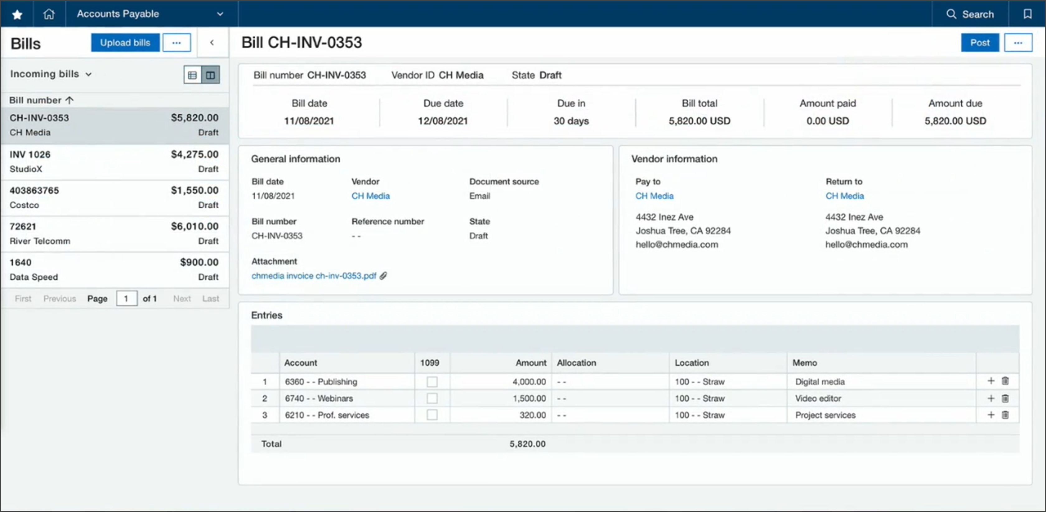 Sage Intacct List View
