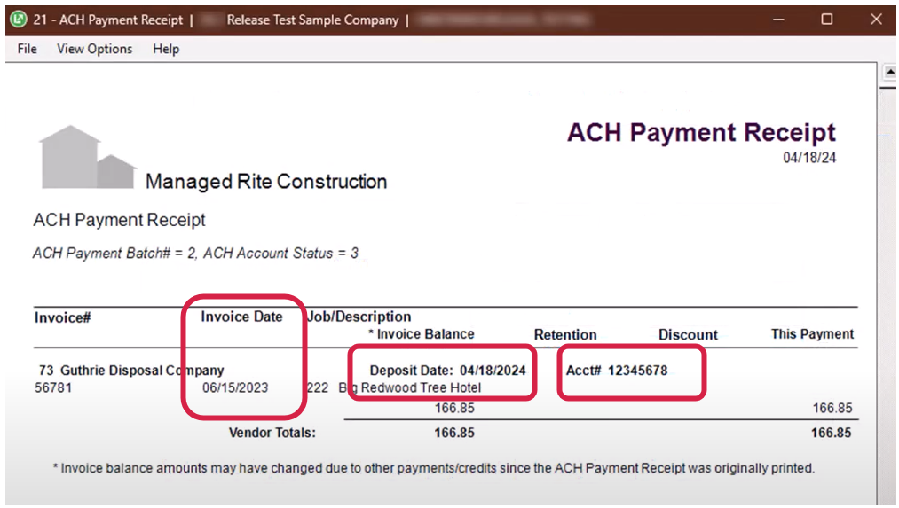 Sage 100 Contractor version 26.1 Enhancement: ACH Processing