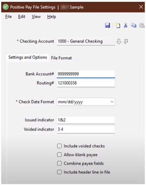 Sage 100 Contractor version 26.1 Enhancement: Positive Pay File Formatting Options